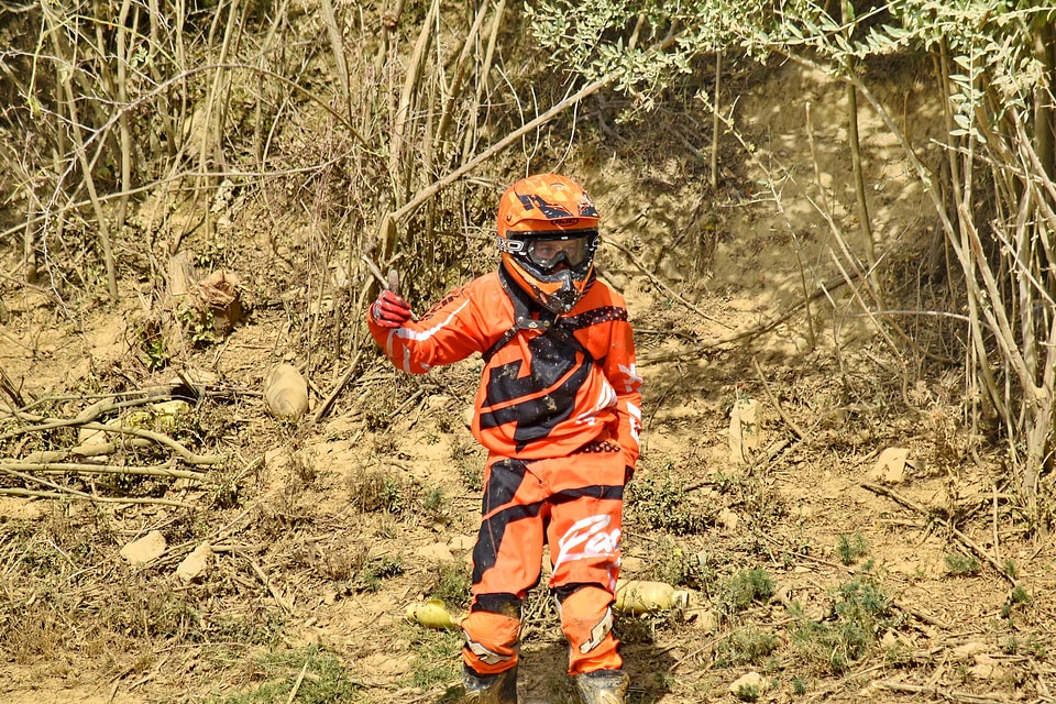 Dirty enthusiasm motorcyclist photo