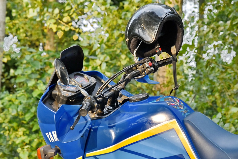 Blue helmet motorbike