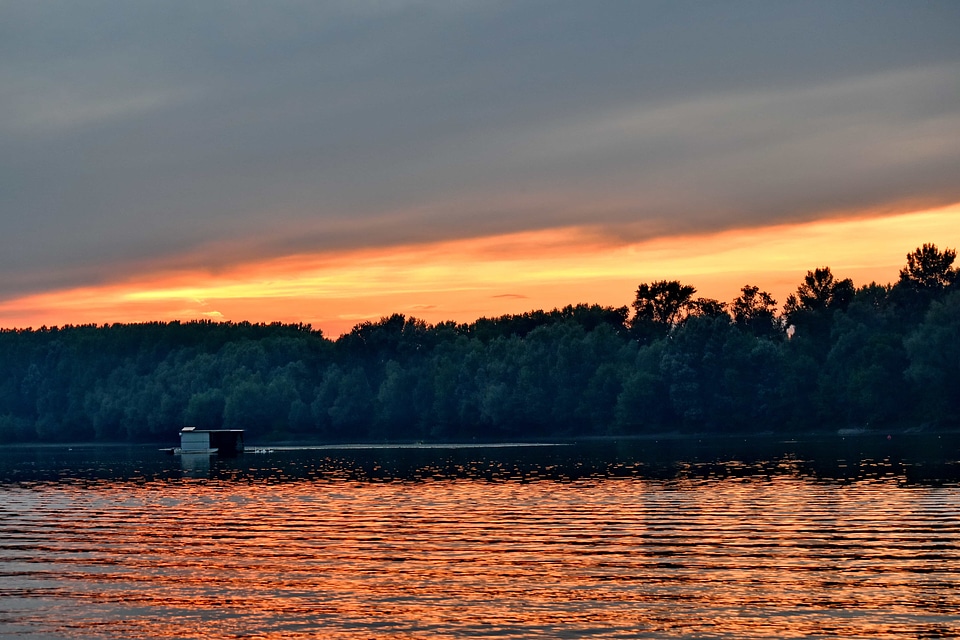 Boathouse sunset lake