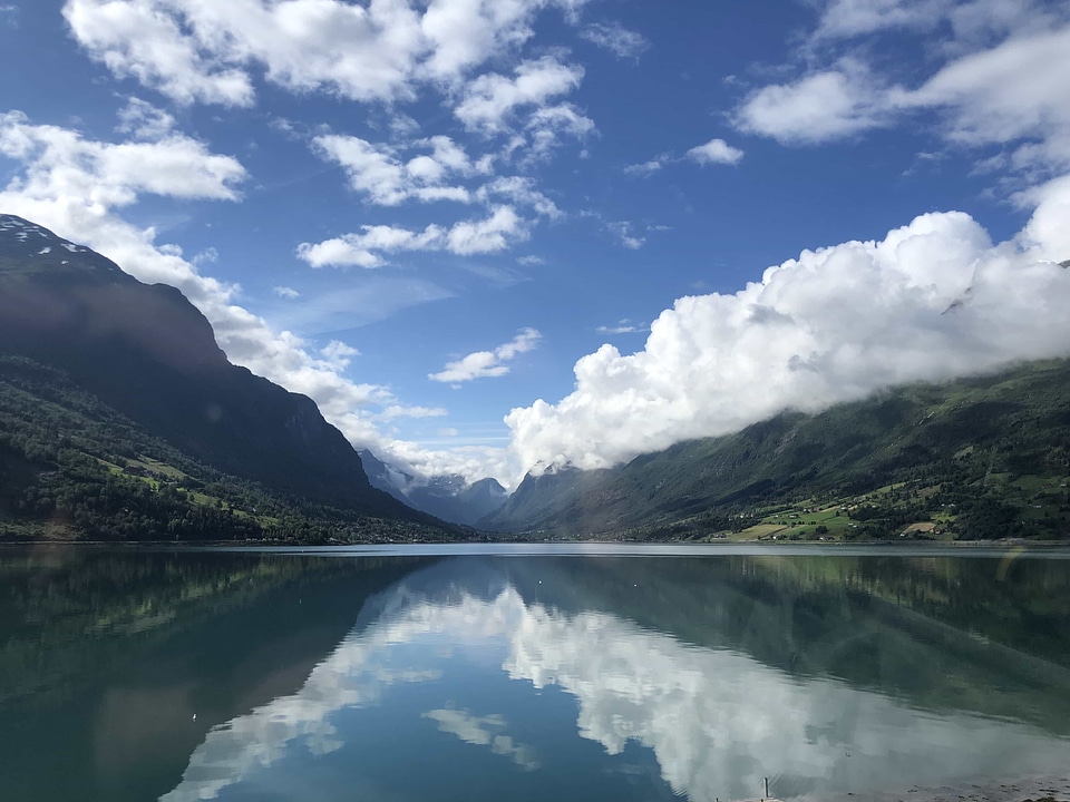 Blue Sky cloudy lakeside