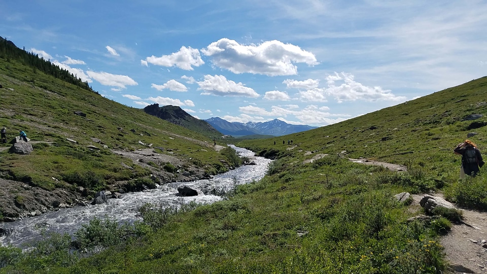 Blue Sky hiker mountain climbing photo