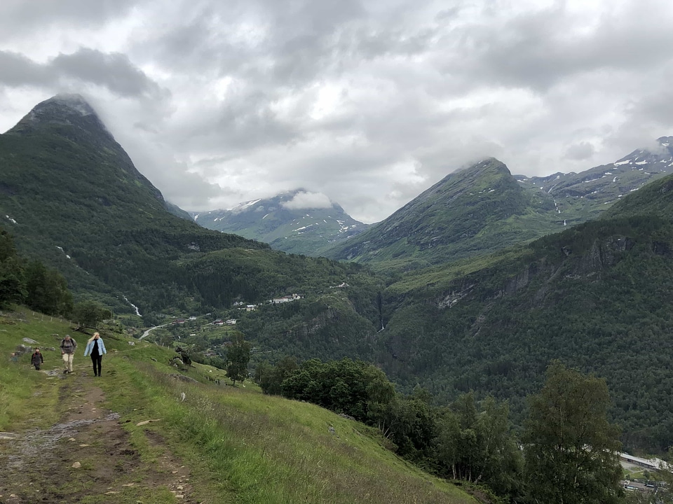 Hiker mountain climbing path