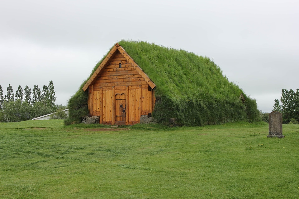 Cottage green grass house photo