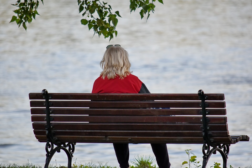 Blonde Hair woman bench