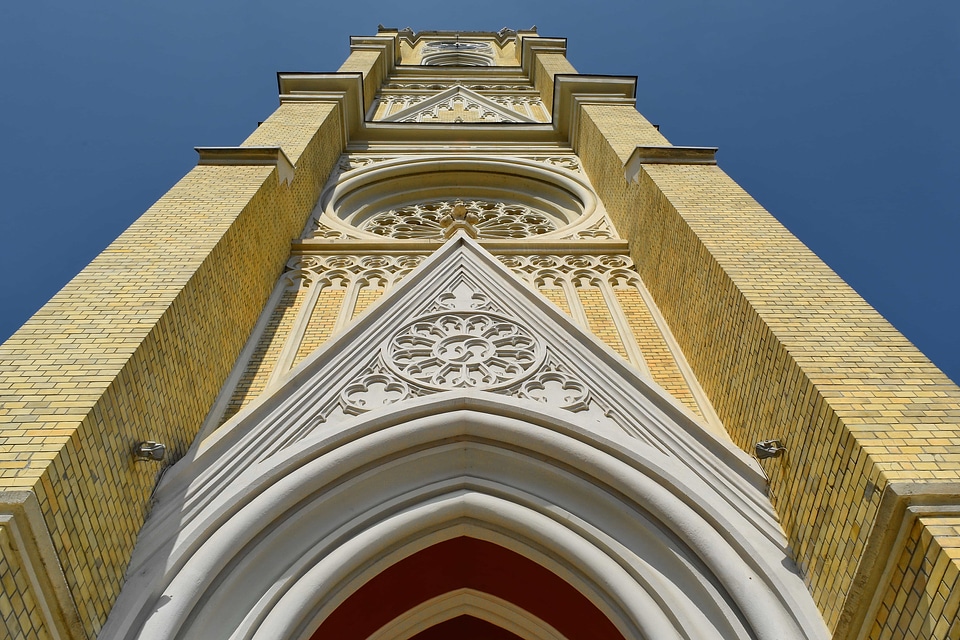 Angle church tower downtown