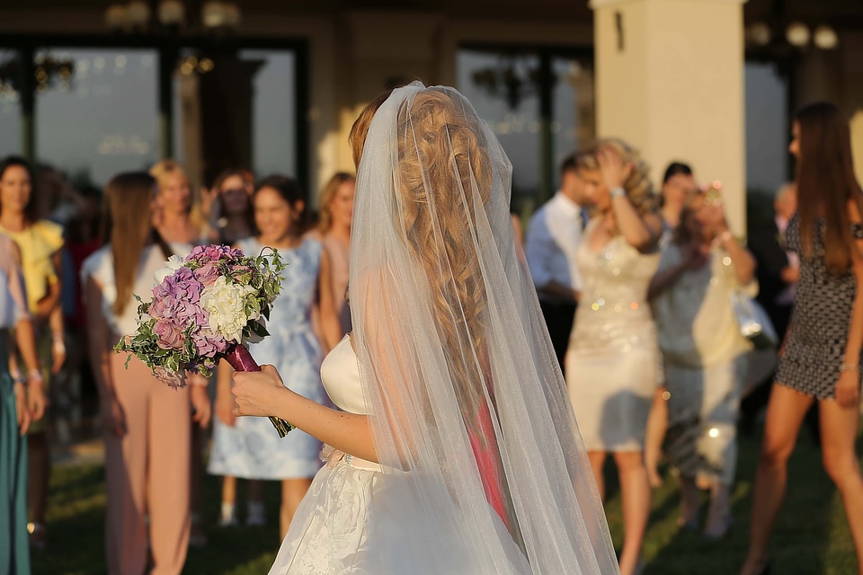 Bride crowd wedding dress photo