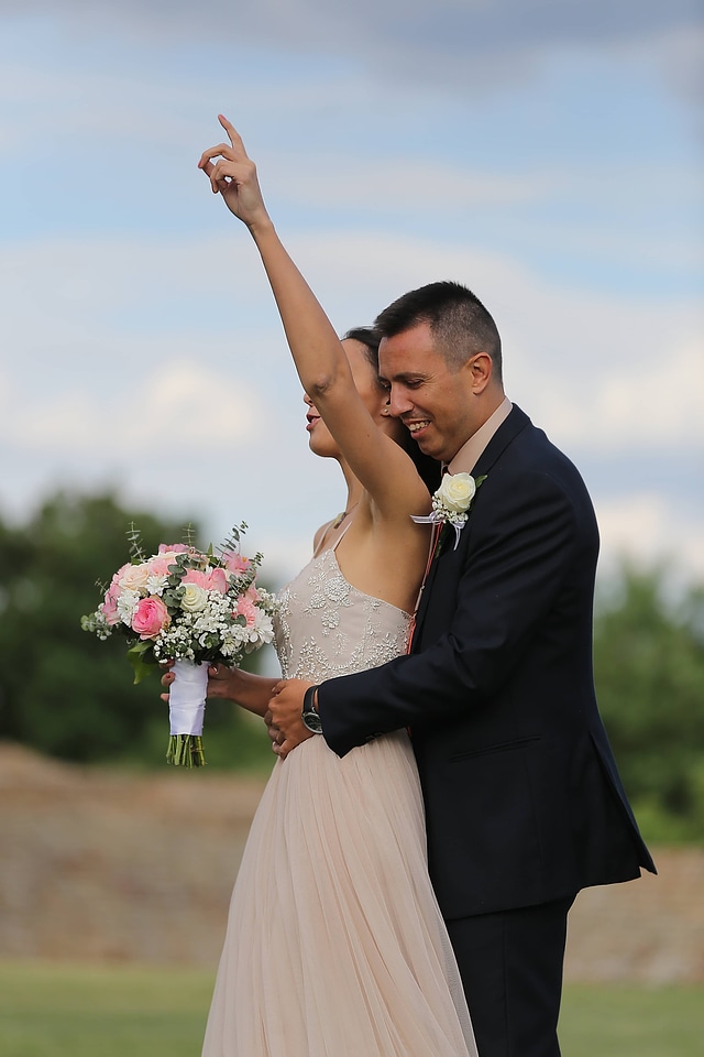 Bride groom cheerful