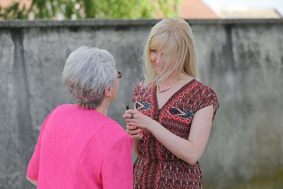 Smiling blonde elderly