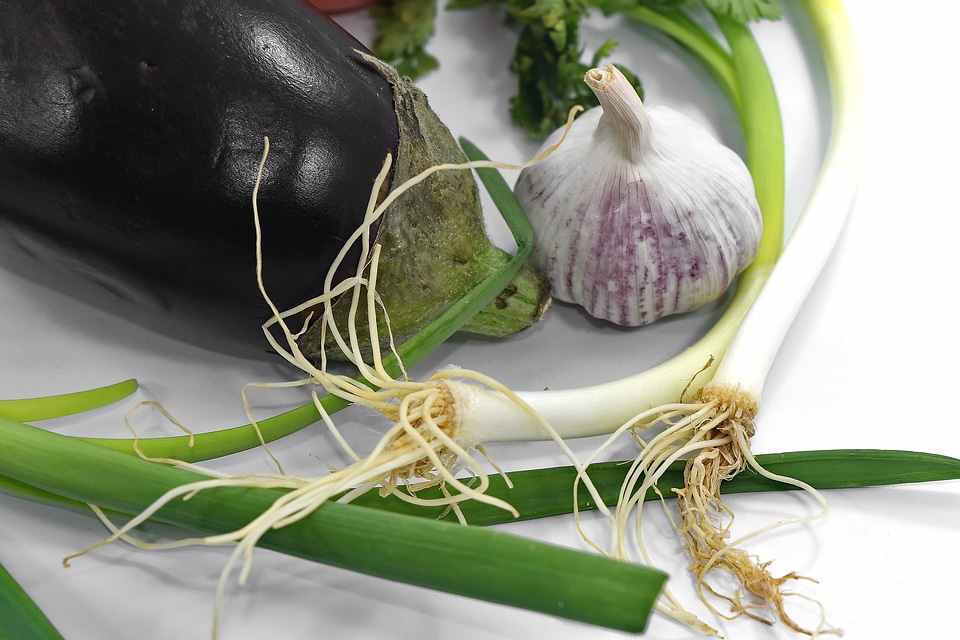 Eggplant garlic leek