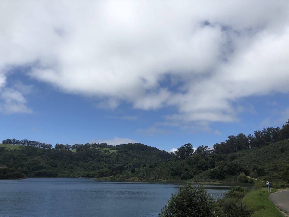 Lakeside panorama person