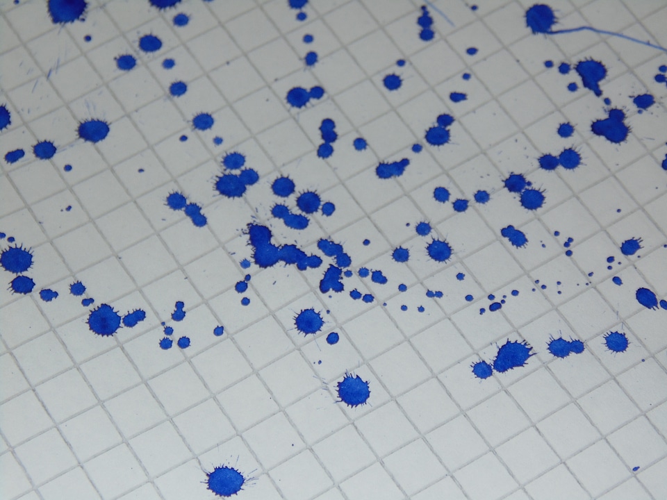 Ink stains blue math notebook