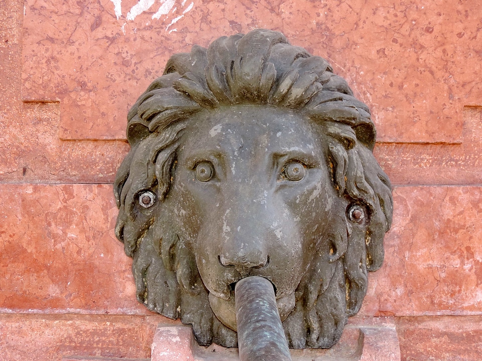 Bronze fountain lion