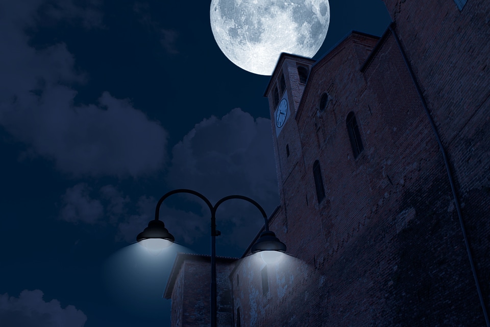 Full moon clouds flare