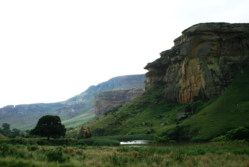 Cliff green slopes soft light