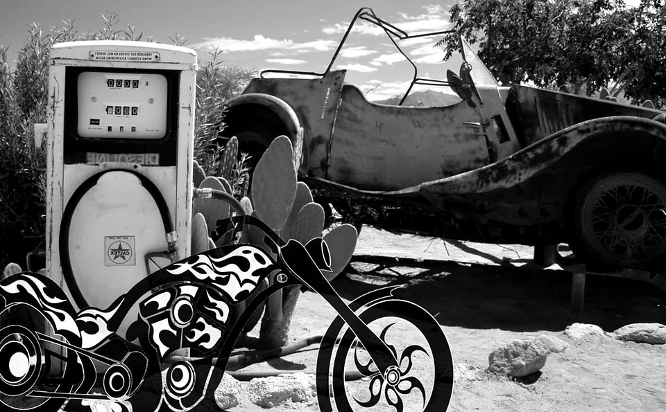 Automobile black black and white