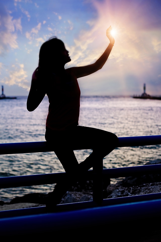 Girl beach dusk