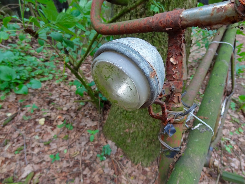 Rust ancient bicycle lamp