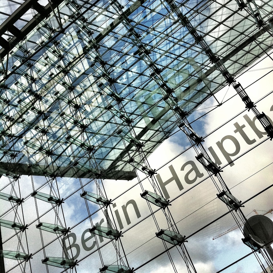 Railway station glass facade railway