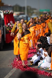 Buddhists walk robes photo