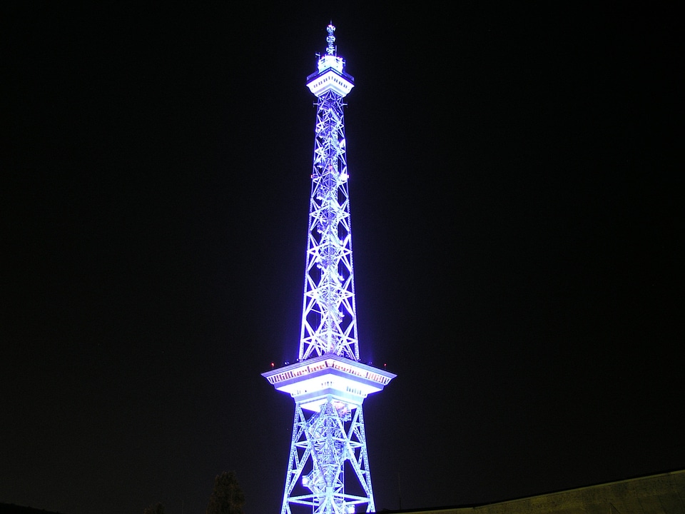 Tower illuminated blue