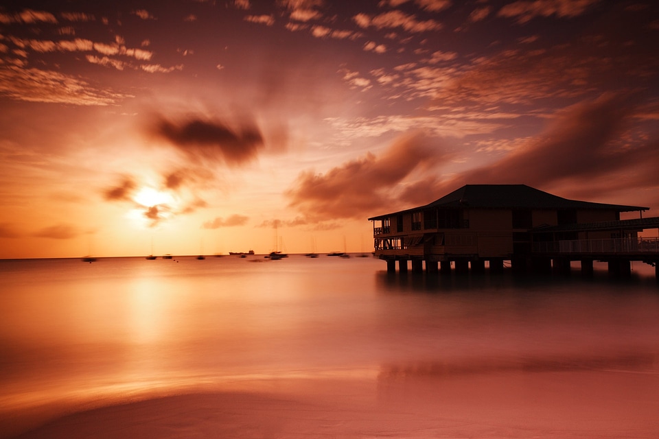 Colorful dusk harbor