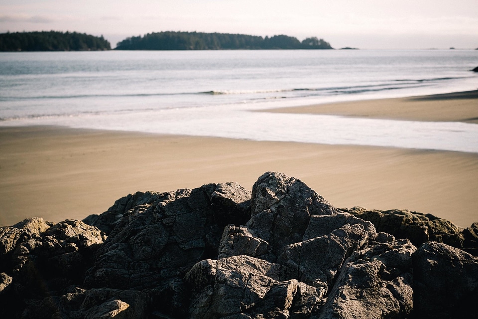 Bay beach big rocks photo