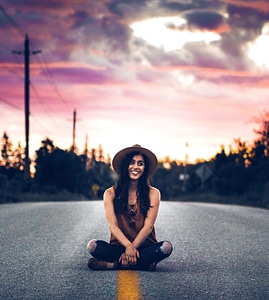 Asphalt beautiful brunette