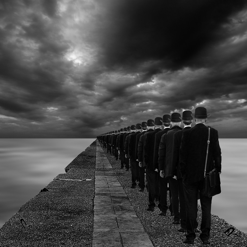 Men waiting street