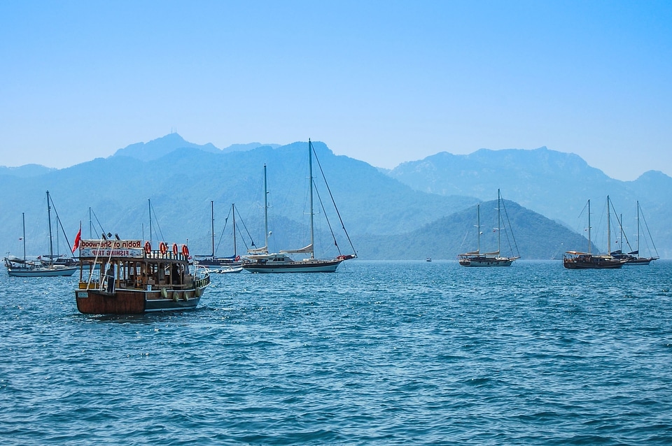 Blue blue sky boat photo