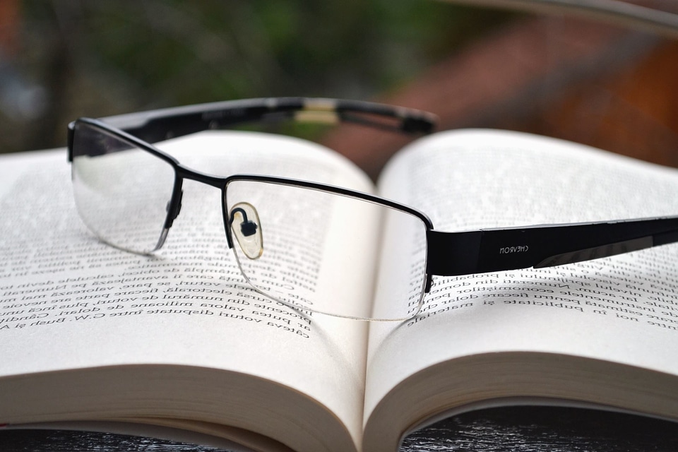Book eyeglasses glasses