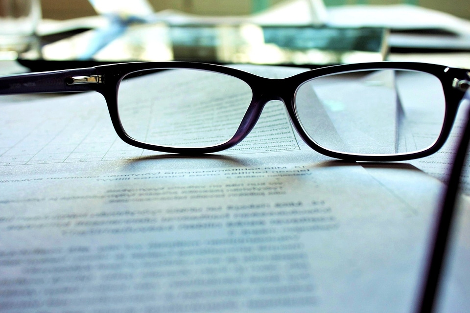 Book eyeglasses paper