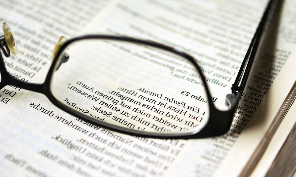 Book eyeglasses glass