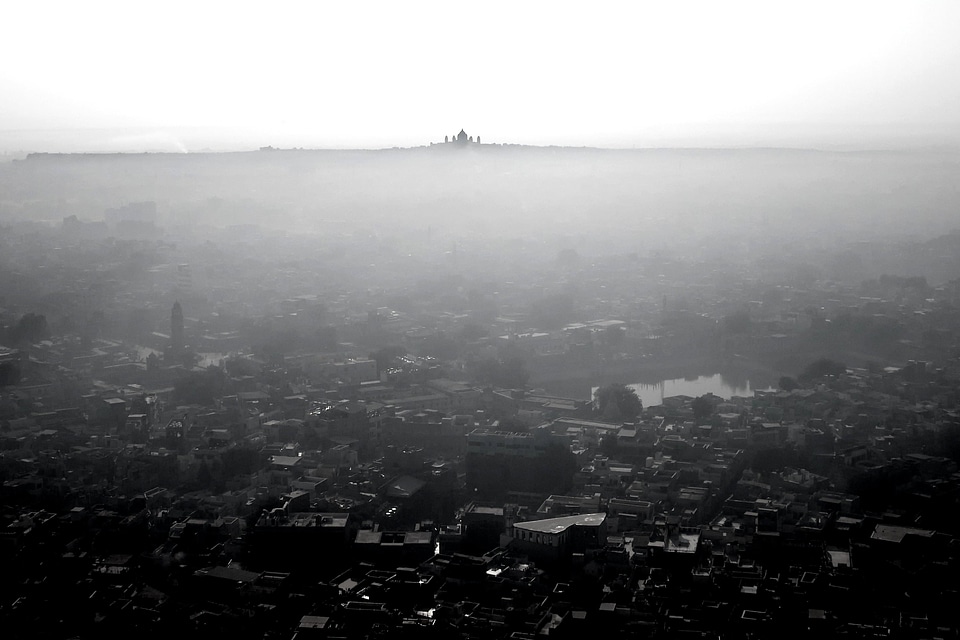 Black And White city fog