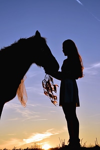 Girl grass plants horse