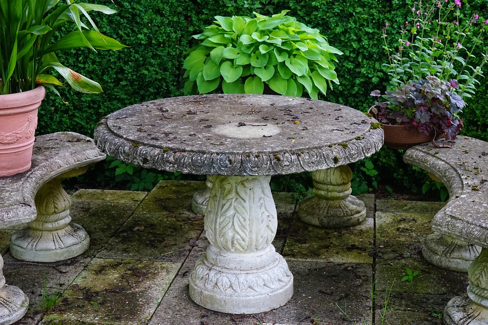 Stone table seating area idyllic