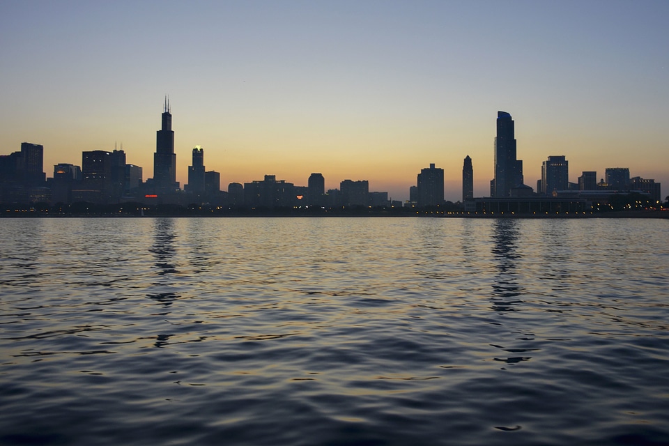 Buildings dusk sea
