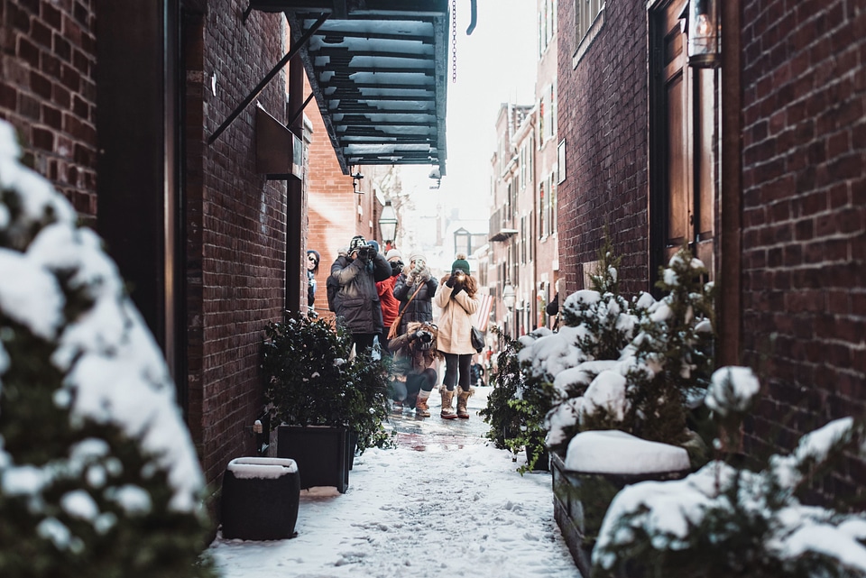 People snow street
