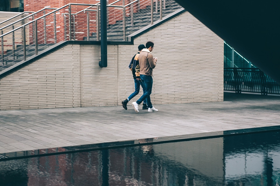 People reflection staircase photo