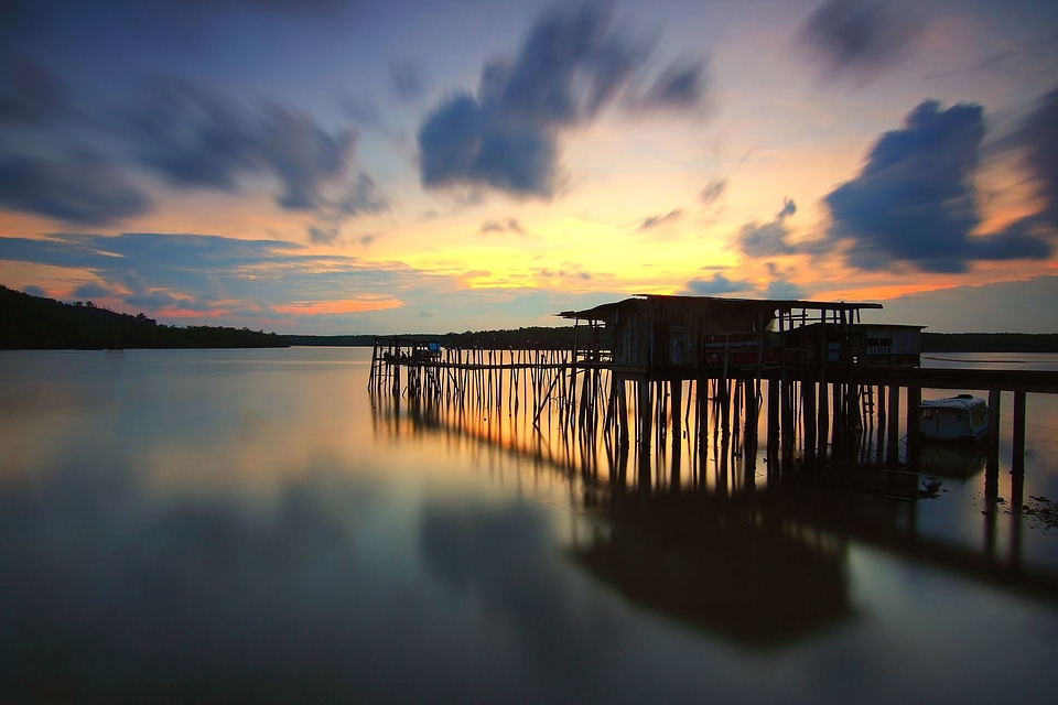 Beach bridge clouds