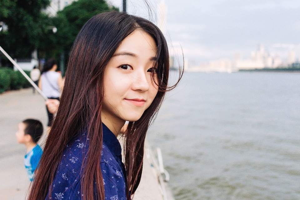Asian pretty girl river
