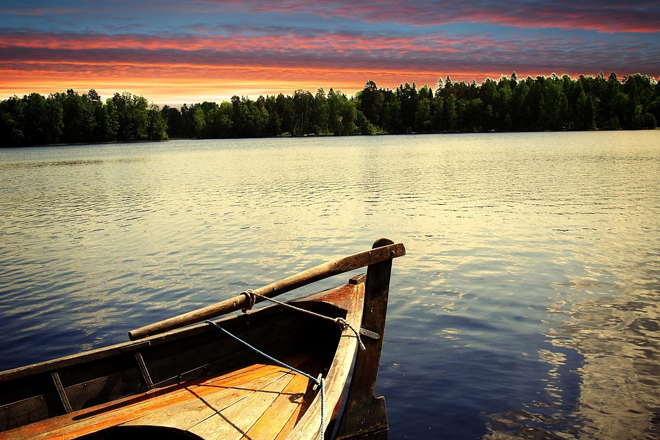 Boat dusk lake
