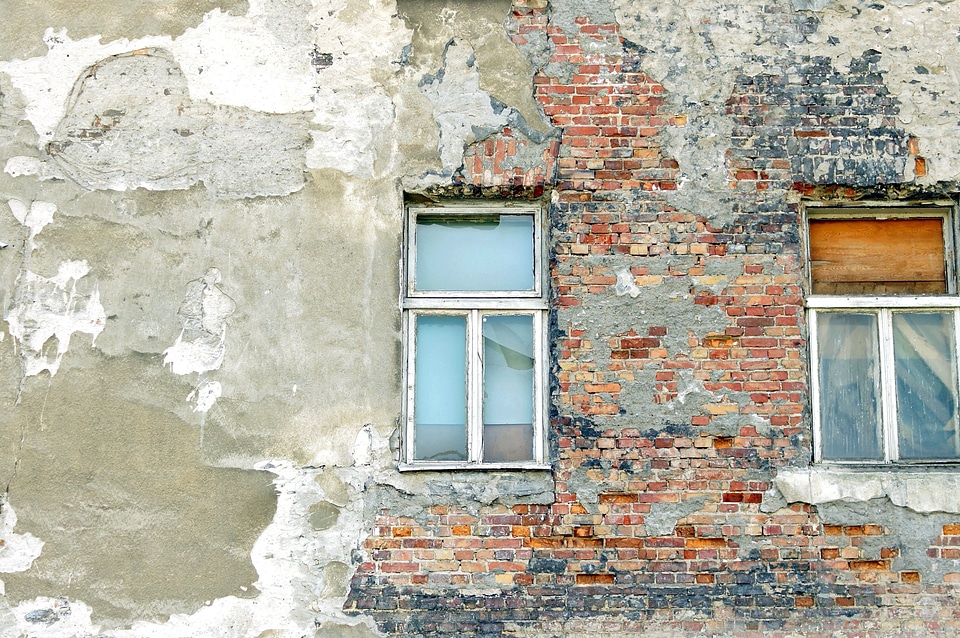 Destroyed exterior wall