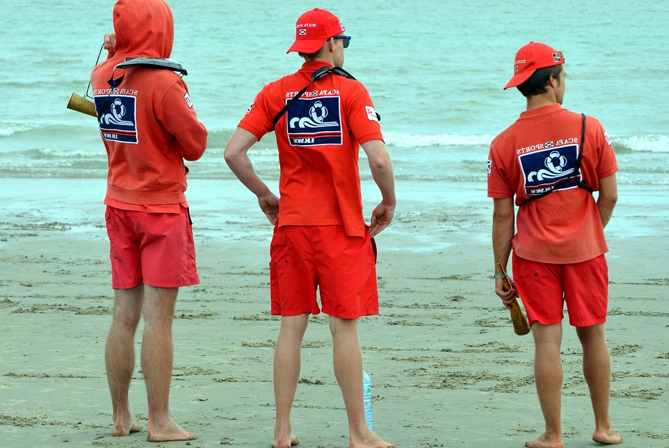 Beach crowd lifeguards photo