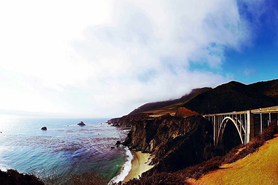 Beach bridge cliff