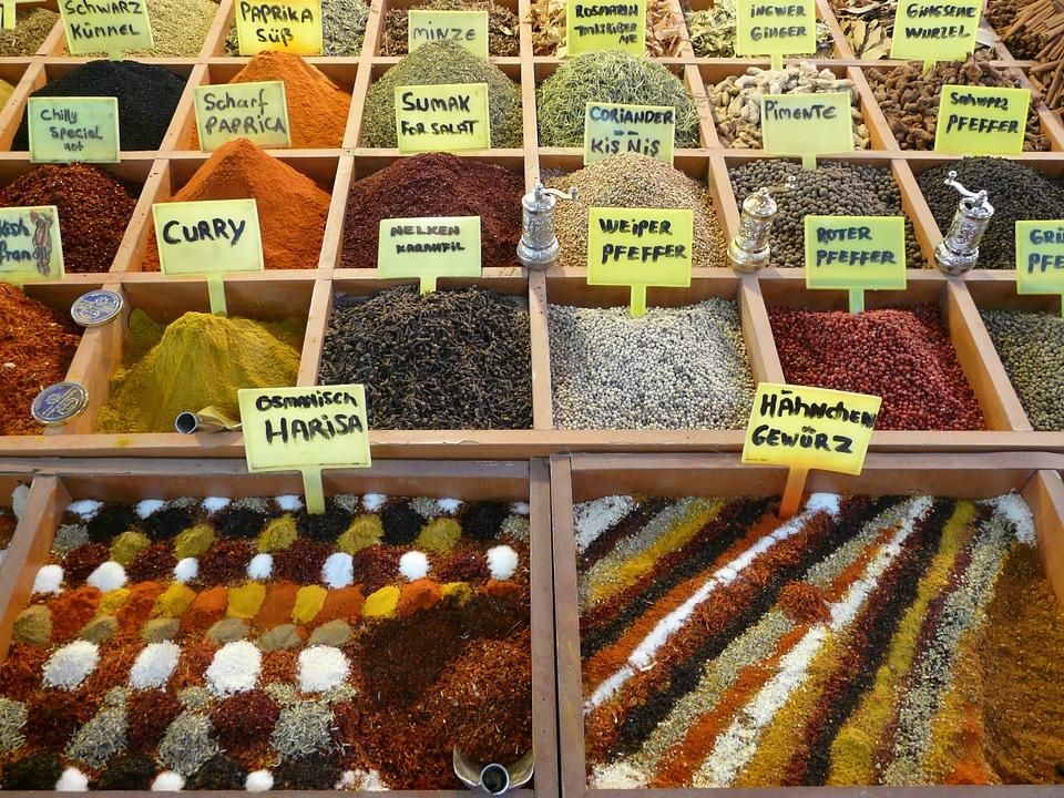 Market stall colorful curry photo