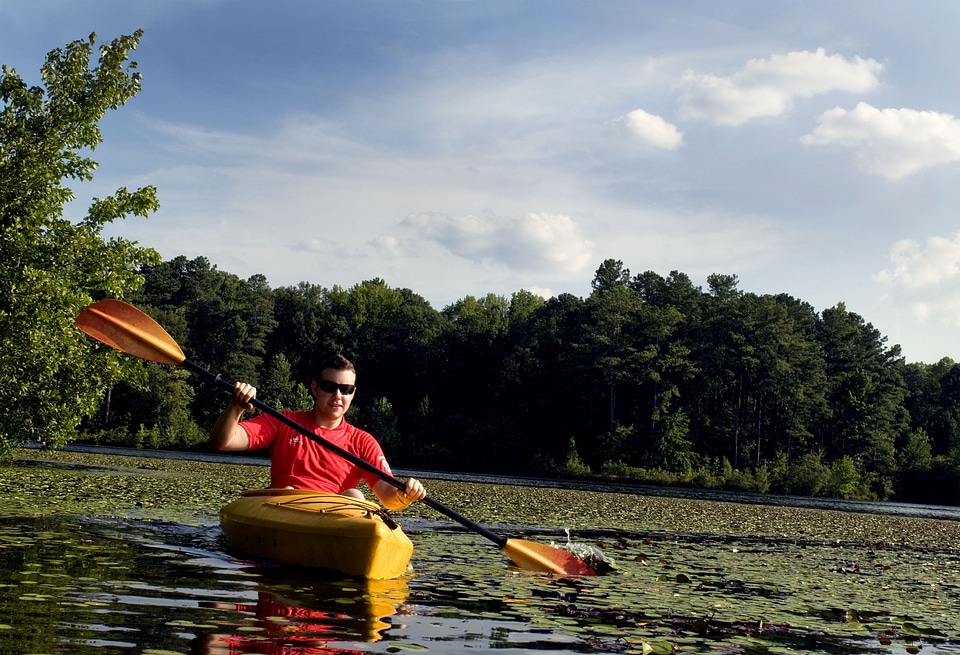 Husband kayak lake