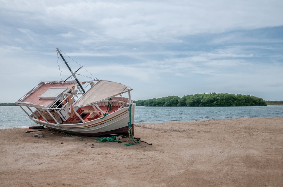 Coast wooden shipwreck