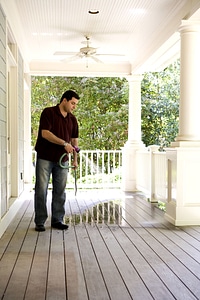 Cleaning fire hose front porch