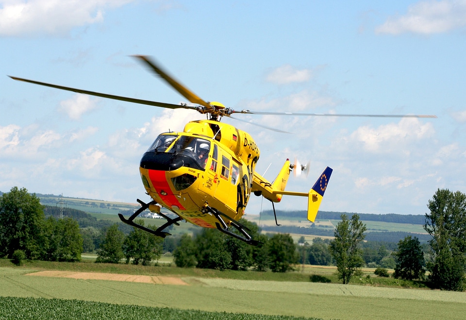 Yellow air rescue flying