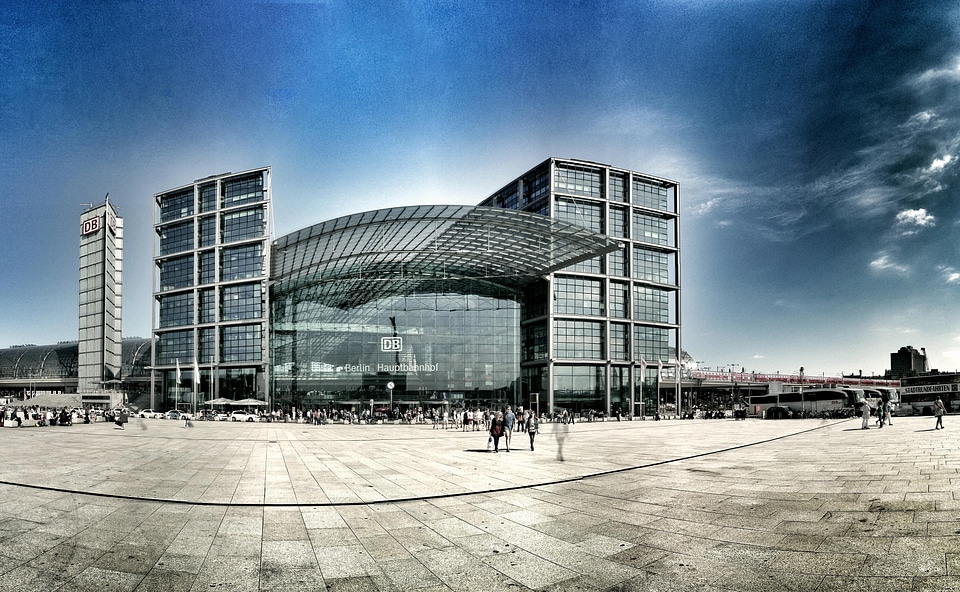 Railway station glass facade travel